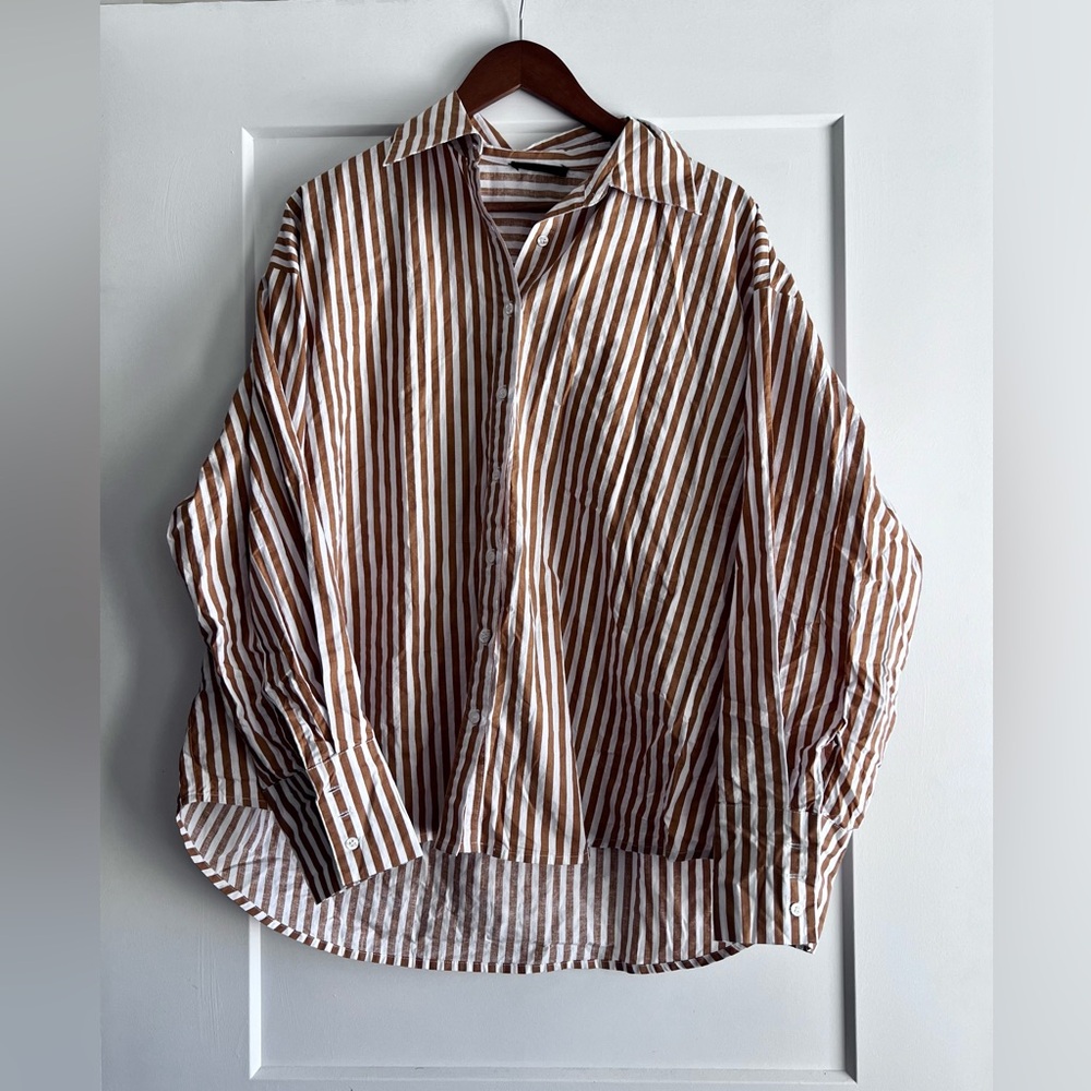 Brunette The Label, small/med, oversized, caramel/white, 100% cotton